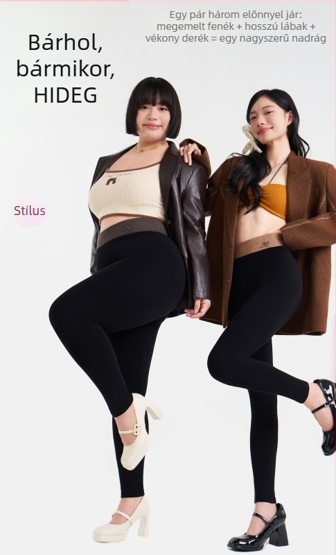 Plusz méretű fleece-béléssel, magas derékkal, lábfejig érő leggings, fekete