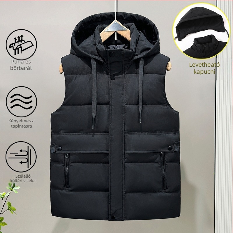 Férfi pamut töltött mellény, koreai tél stílus, vastag melegség; töltet: poliészter; fő anyag: poliészter; bélés: poliészter; kapucni nélkül