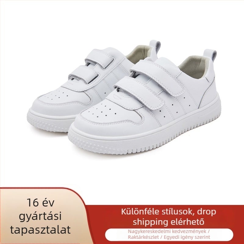 Gyerekeknek készült marhabőrből készült tornacipő, felsőrész: marhabőr, Velcro-zár, TPR talp, alacsony profil