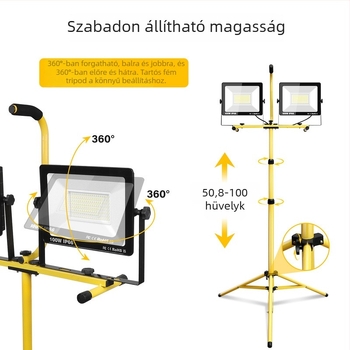 Hordozható LED munka világítás háromlábú állvánnyal, 100W, 220V, IP66, 120° fénysugár
