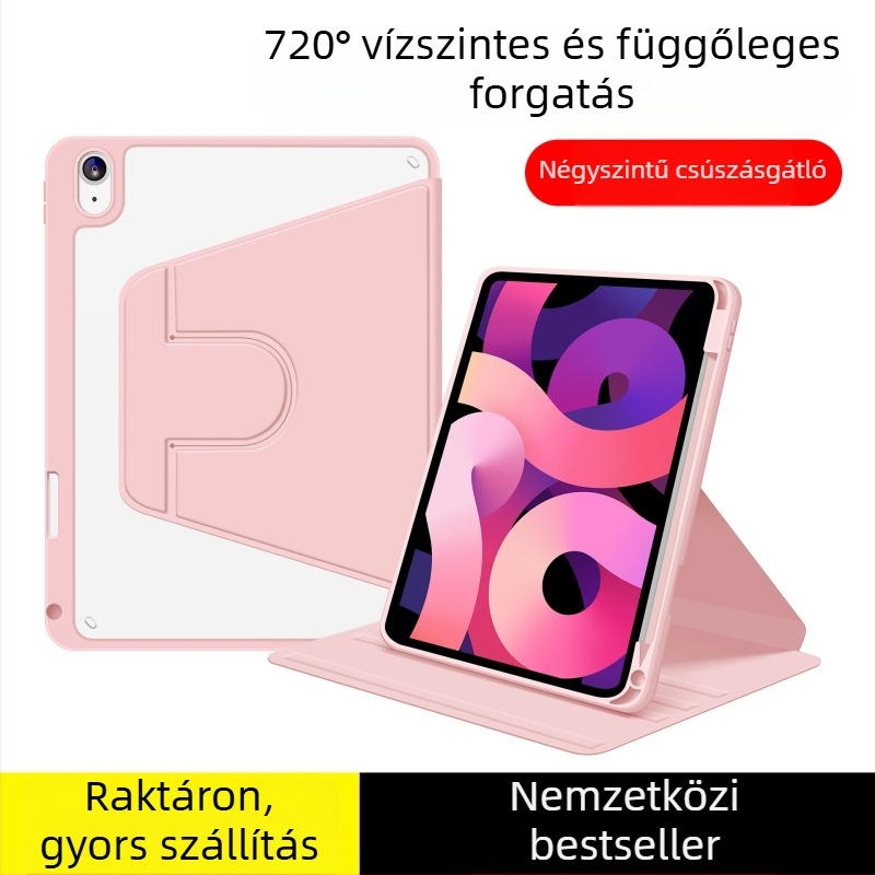 iPad Pro védőtok 360°-os forgással, beépített állvánnyal, PC anyagból, alvó funkcióval, ütésálló, kopásálló, esésbiztos, forrópréses felülettel