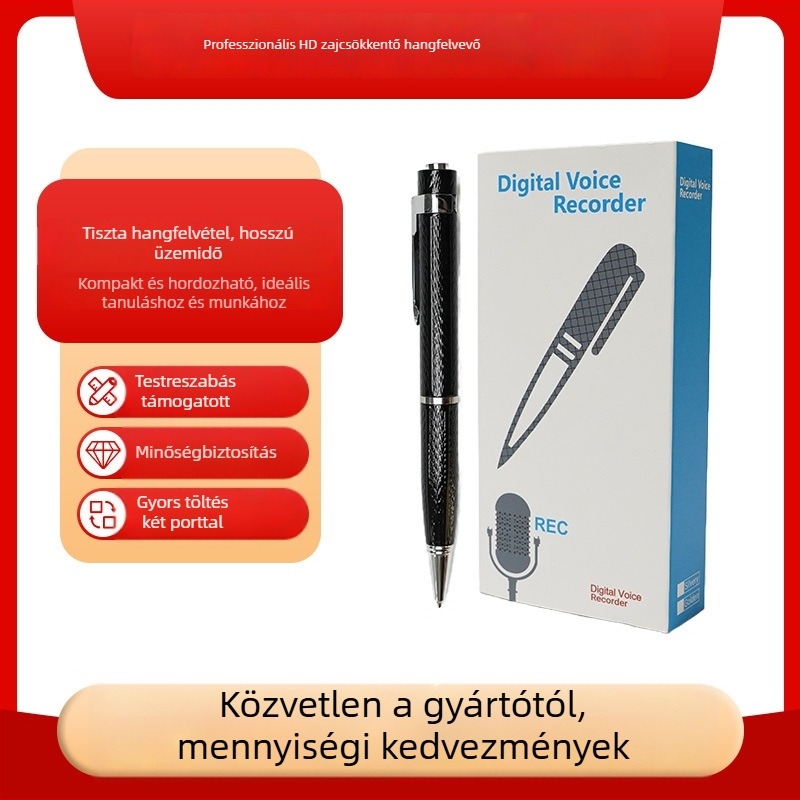 Hordozható hangrögzítő toll, 5 órás felvétel, SD-kártya tárhely, USB 2.0, HD kijelző