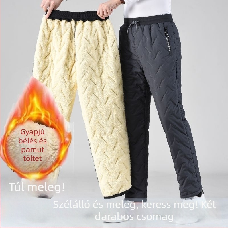 Téli vastagított pamutnadrág juhgyapjú fleece-szel, szélálló és meleg, hőmegtartó, egyenes szárú