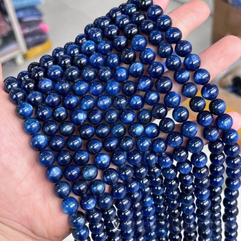 Lan Yue Jewelry Természetes kianit kerek gyöngyök – laza gyöngyök, félkész DIY ékszer alkatrészek karkötőkhöz és nyakláncokhoz