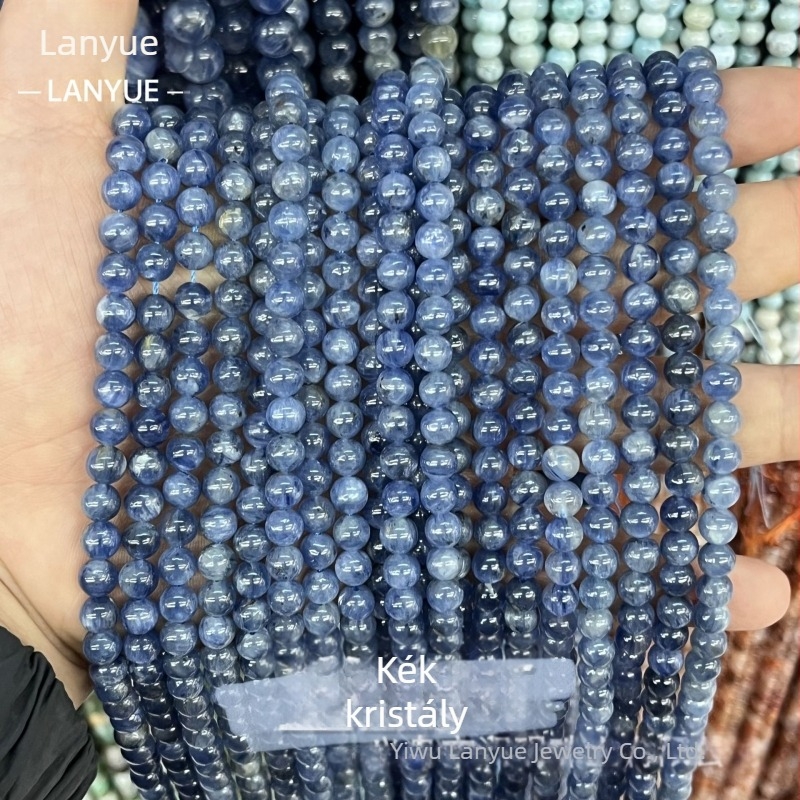 Lan Yue Jewelry Természetes kianit kerek gyöngyök – laza gyöngyök, félkész DIY ékszer alkatrészek karkötőkhöz és nyakláncokhoz