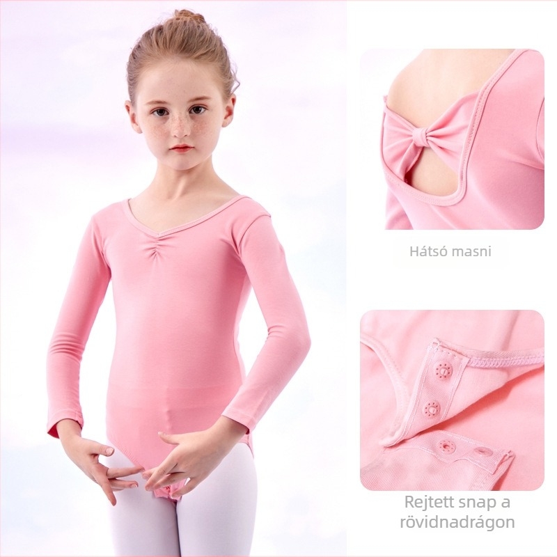 Gyerekeknek szóló hosszú ujjú tánc egyrészes ruha, hercegnő stílus, 93,2% pamut, edzésre, tavasz–ősz