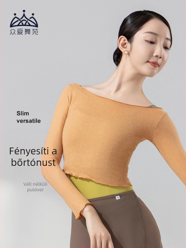 Női balett gyakorló kötött felső, hosszú ujjú, meleg ősz-télre, bélés pamut, összetétel 48% rayon, 31% poliészter, 21% nylon