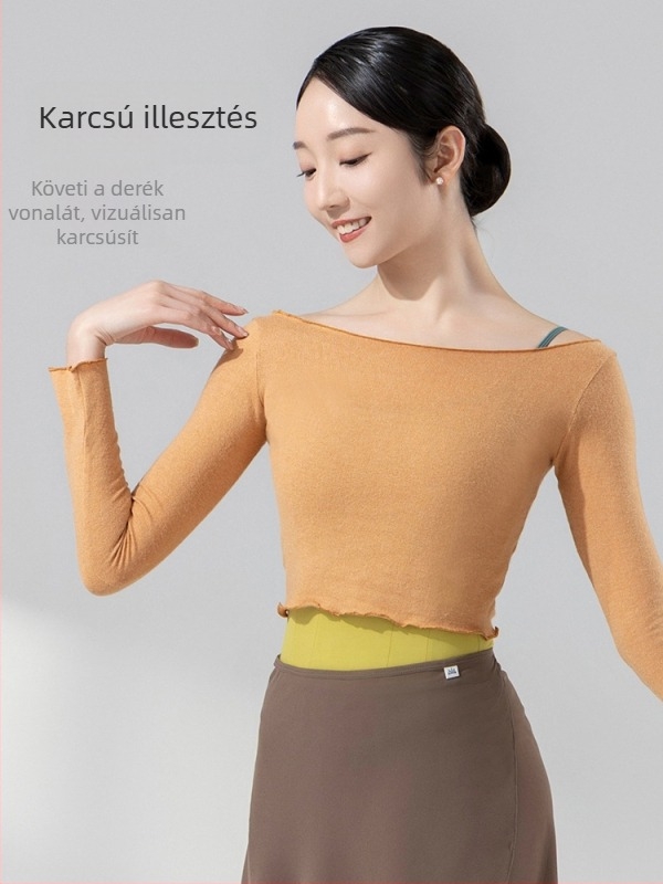 Női balett gyakorló kötött felső, hosszú ujjú, meleg ősz-télre, bélés pamut, összetétel 48% rayon, 31% poliészter, 21% nylon