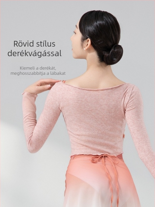 Női balett gyakorló kötött felső, hosszú ujjú, meleg ősz-télre, bélés pamut, összetétel 48% rayon, 31% poliészter, 21% nylon
