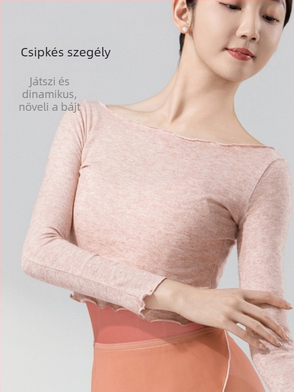 Női balett gyakorló kötött felső, hosszú ujjú, meleg ősz-télre, bélés pamut, összetétel 48% rayon, 31% poliészter, 21% nylon