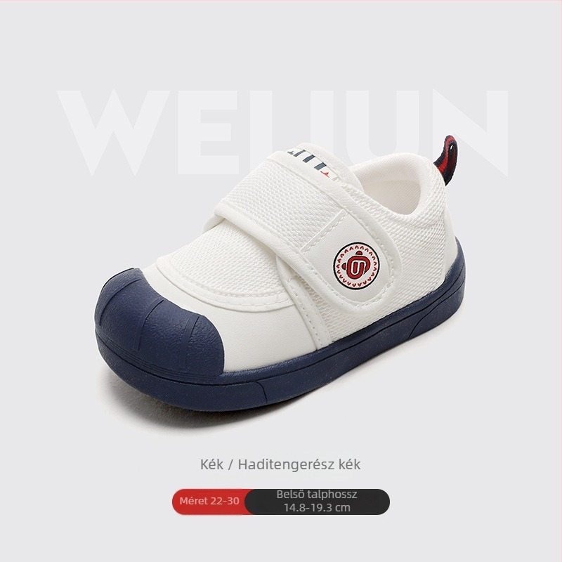 Gyermekek canvas cipő Velcro-zárással, beltéri csúszásmentes gumitalppal, felső rész vászon, EVA talpbetét, pamut bélés, légáteresztő, hímzett