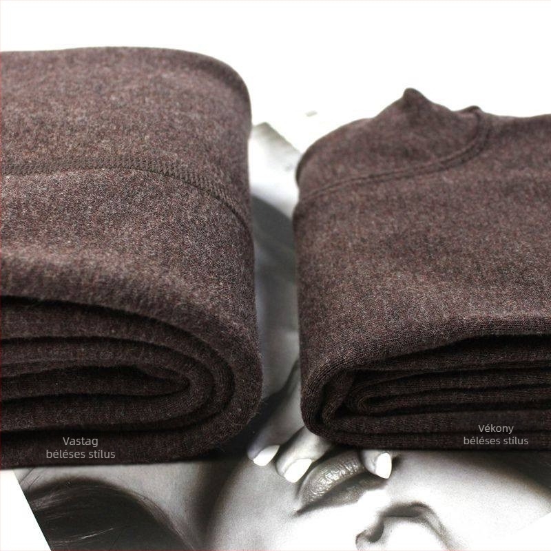 Női 500D pamut leggings fleece béléssel, tavasz–ősz– tél időszakokra, szürke, lábfejes, vastag