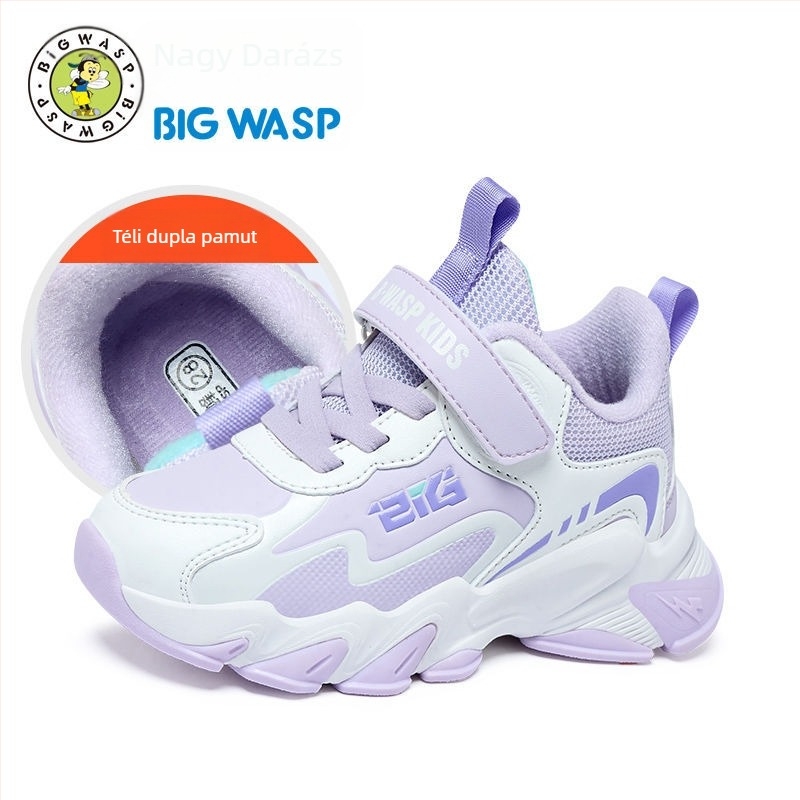 Uniszex gyerek kosárlabda cipő Bumblebee, téli stílus, Velcro-zárás, műbőr felsőrész, csíkos minta, EVA talp, vastagított talp