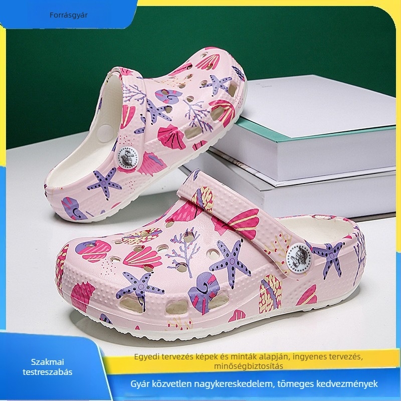 Gyerekeknek szánt EVA perforált strandpapucs nyomott mintával, 4–12 éveseknek, 2025 nyár