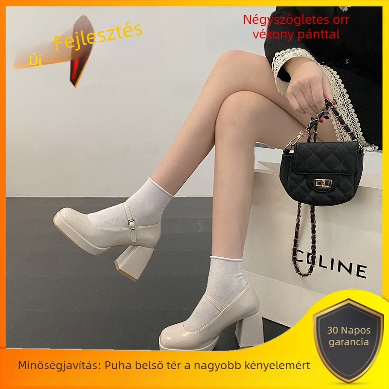 Vintage francia Mary Jane szandálok platformos, négyszögletes orrú, vízálló platforma, egy csattal záródó, PU felső rész/belső/talp