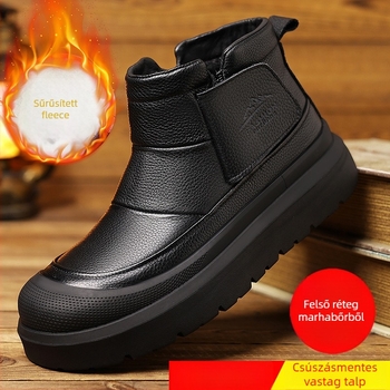 Férfi havas csizma első réteg marhabőrből, prémes bélés, oldalsó cipzár, csúszásgátló gumitalp