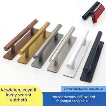 Rozsdamentes acél szegmentes szekrényfogó alsó lemezzel, öntapadós, wire-drawing felülettel, ruhásszekrényekhez és fiókokhoz