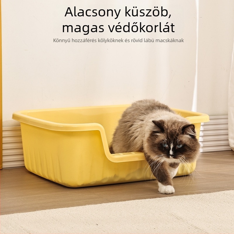 Extra nagy méretű félzárású, nyitott macska toalett, csobogás elleni védelemmel