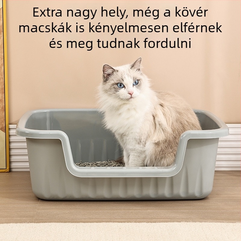 Extra nagy méretű félzárású, nyitott macska toalett, csobogás elleni védelemmel