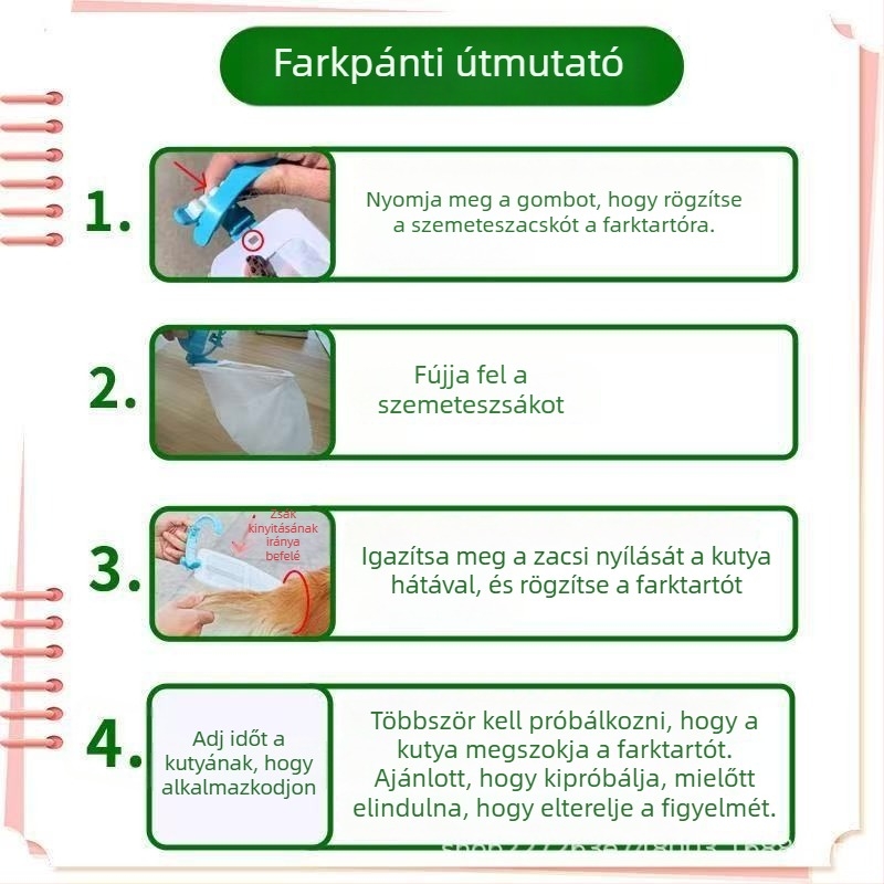 Kutyapiszok-felszedő eszköz kültéri használatra, műanyag, lapos szájú stílus, zacskóklipsz, normál vastagság