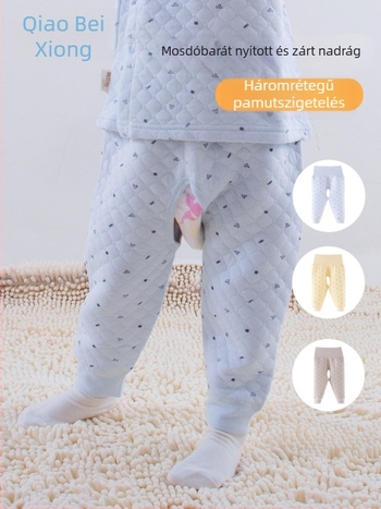 Nyitott ágyékkal rendelkező babapamut melegnadrág, 100% pamut, A osztályú biztonság, uniszex, ősz-tél