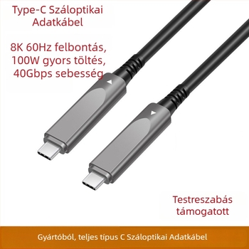 Type-C optikai rostos adatkábél, 10Gbps, 8K60Hz kijelzőhöz, PD100W gyorstöltés, hossz 1–30 m