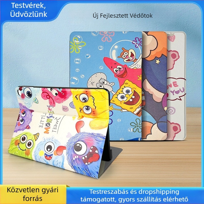 Apple iPad védőtok – rajzfilmszerű stílus, forgatható fedél, PC anyag, ujjlenyomat-mentes, mágneses tartó