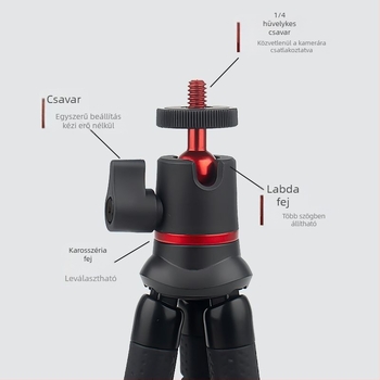Bluetooth-képes rugalmas telefon tartó tripod GoPro és DJI Osmo számára – univerzális kompatibilitás, anyagok: ABS, szilikon és 5053 alumínium