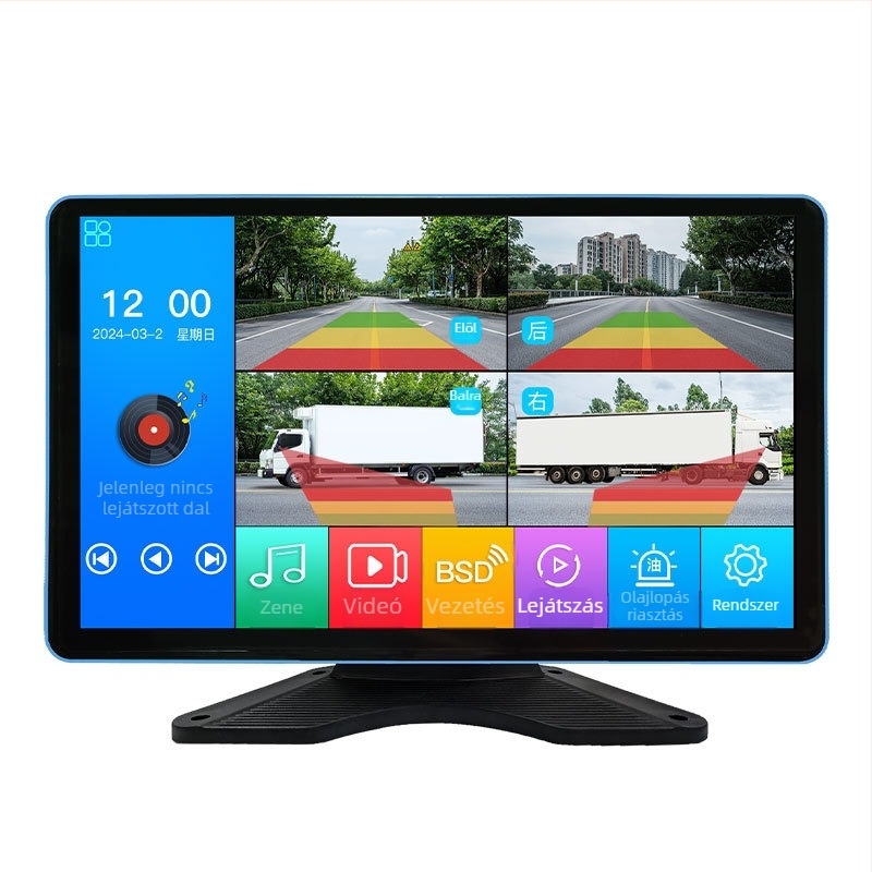 Kamion – Minden az egyben járműhöz rögzített kijelző DVR-rel, 4-utas megfigyelés, 24V, 1080p, 160°, érintőképernyő, hátrameneti kép