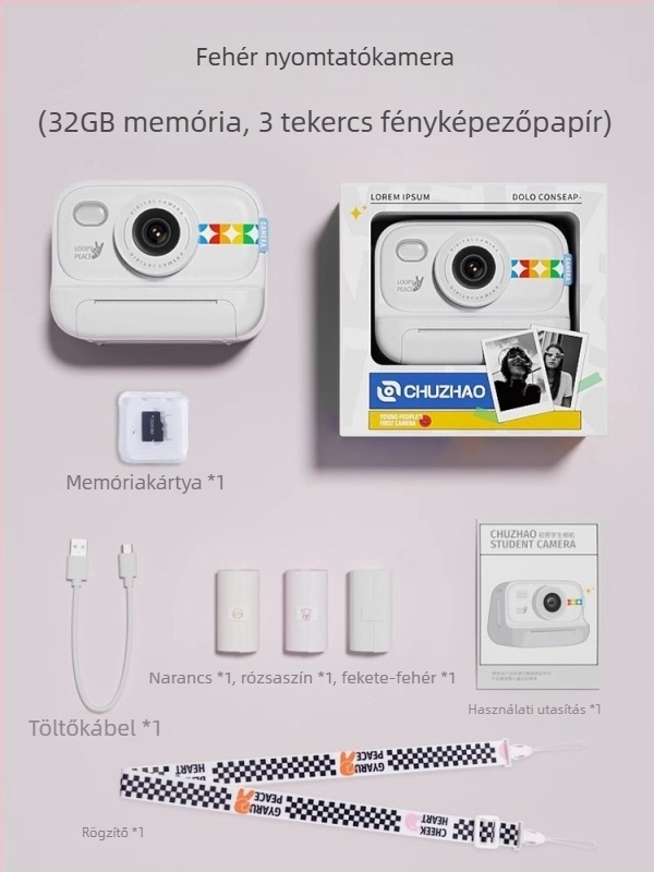 Gyermekeknek készült Polaroid digitális kamera S9, CMOS szenzor 1.0/2.3", 8 MP, 1280x1024 felbontás, 2.3" HD LCD