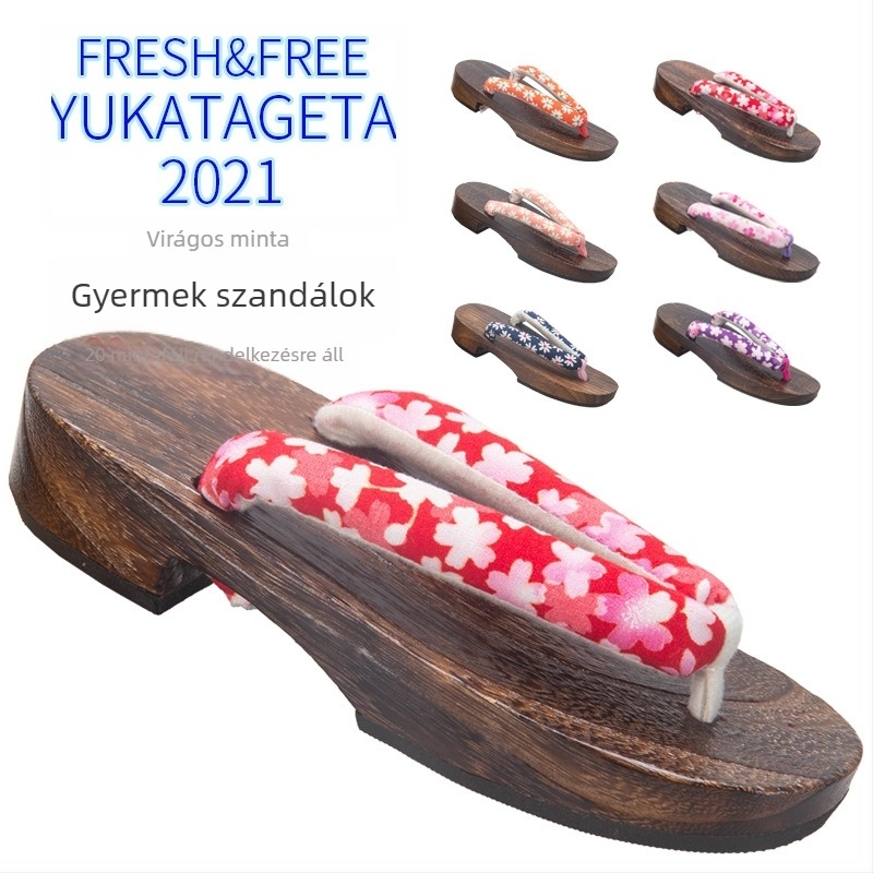 Gyerekeknek szánt fa talpú papucs EVA talppal, pamut felső rész, aranyos stílus, 1–16 éveseknek, nyár–tavasz–ősz