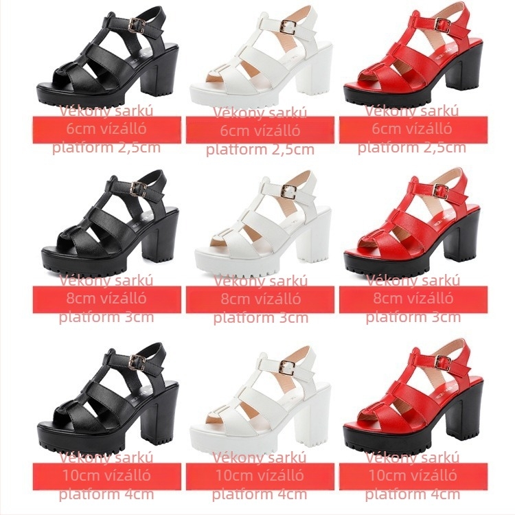 Női divatos szandál platformmal és vastag sarkúval, nyitott orrú, felső mikroszálas, bélés mikroszálas, talp poliuretán, csat