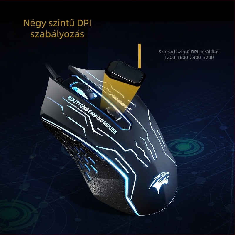Wealth Wolf Rider optikai USB egér, 2500 DPI, 6 gomb, 1,4 m kábel