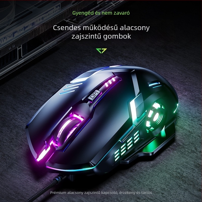 6-gombos vezetékes gaming egér, USB, 3000 DPI, állítható DPI, ergonikus kialakítás, 4-irányú görgő