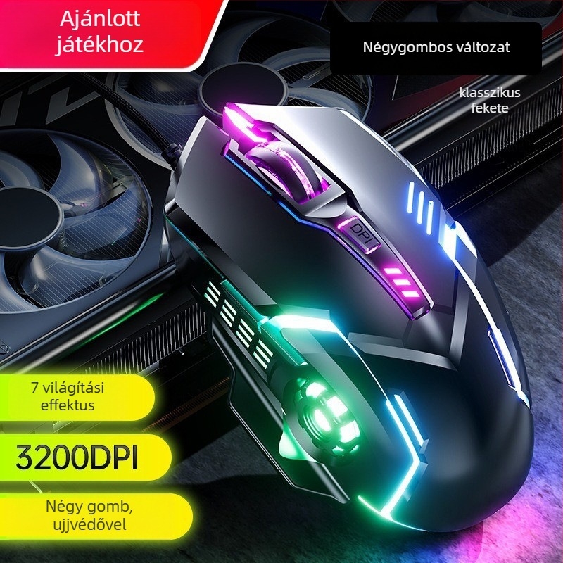 6-gombos vezetékes gaming egér, USB, 3000 DPI, állítható DPI, ergonikus kialakítás, 4-irányú görgő