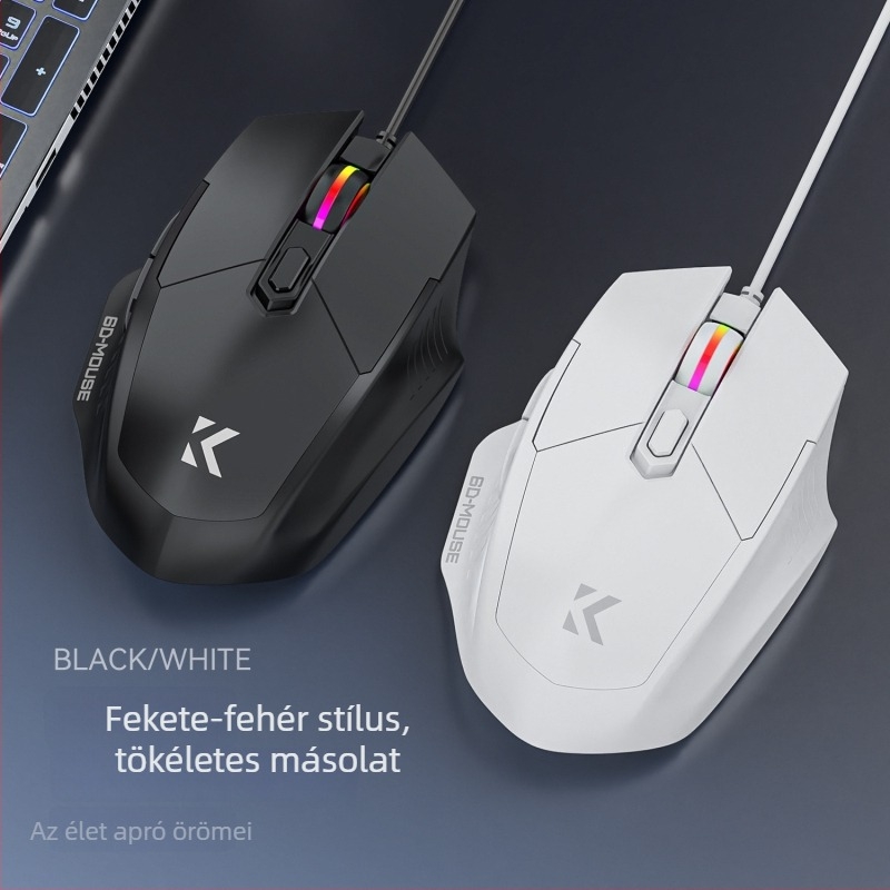 Csendes vezetékes gaming egér (5600 DPI, 6 gomb, USB, 1,5 m kábel)