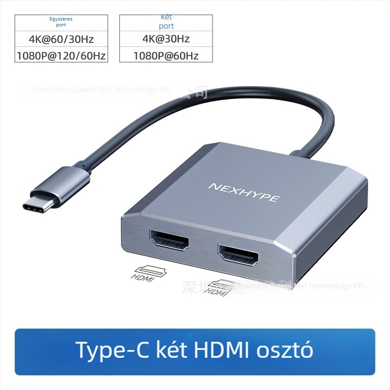 Type-C Dual HDMI dokkolóállomás, 1–2 HDMI kimenet, 21Gbps adatátvitel, 0,2 m kábel