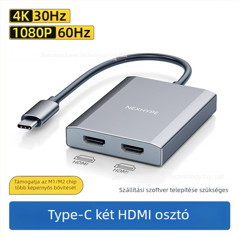 Type-C Dual HDMI dokkolóállomás, 1–2 HDMI kimenet, 21Gbps adatátvitel, 0,2 m kábel