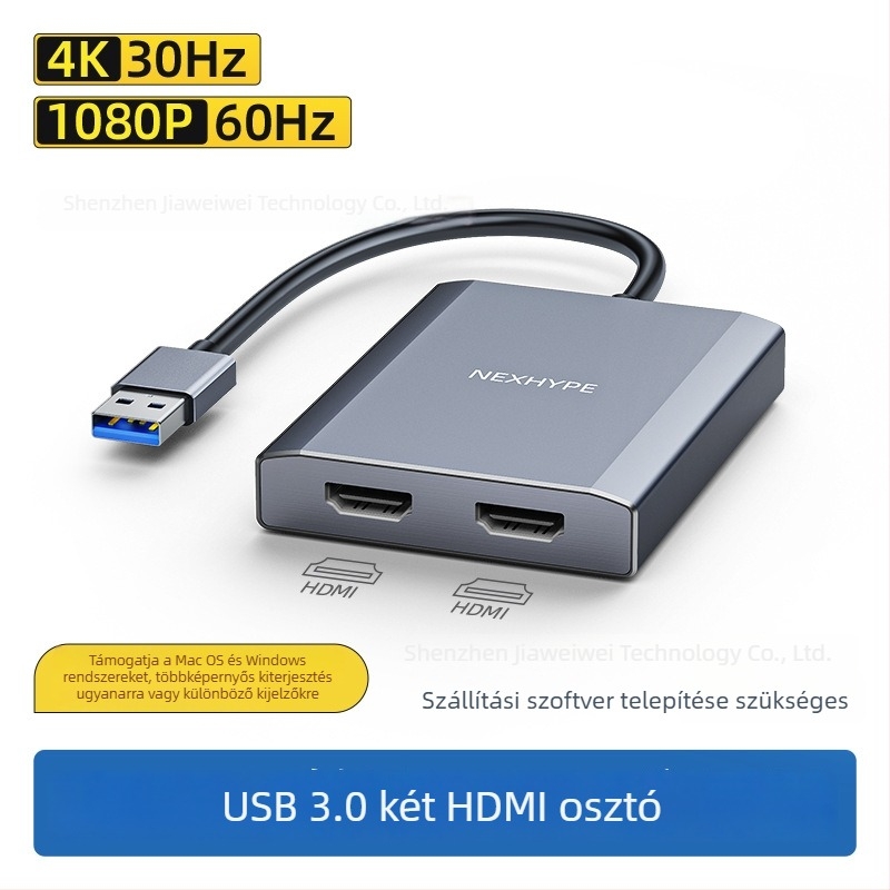 Type-C Dual HDMI dokkolóállomás, 1–2 HDMI kimenet, 21Gbps adatátvitel, 0,2 m kábel