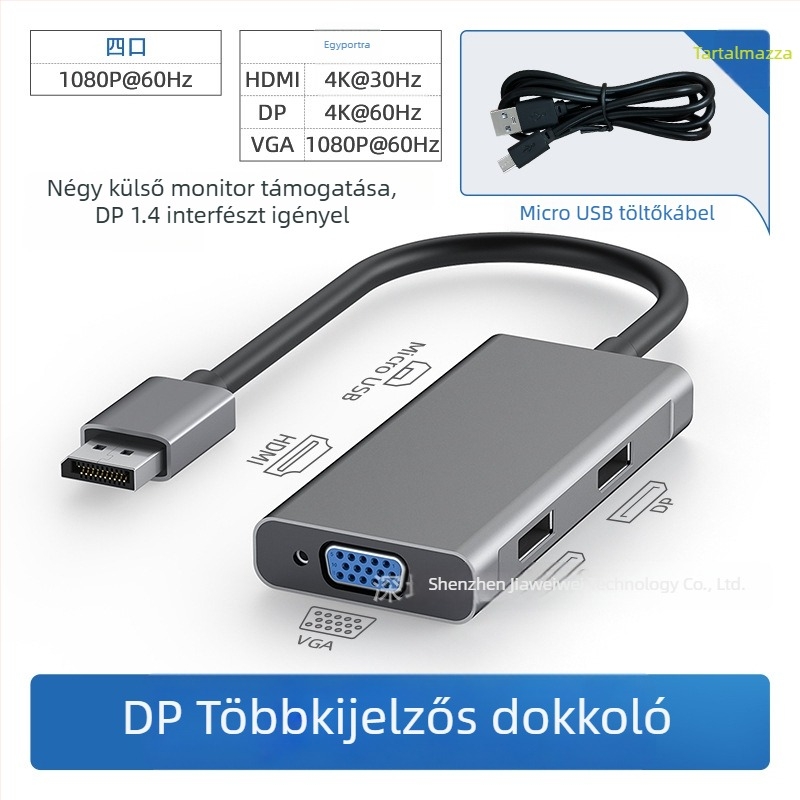 Type-C Dual HDMI dokkolóállomás, 1–2 HDMI kimenet, 21Gbps adatátvitel, 0,2 m kábel