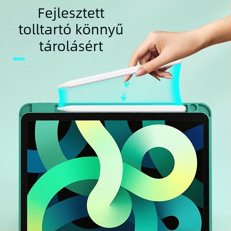 Bluetooth billentyűzettel ellátott védőtok érintőpad és tolltartó rekesszel; anyag szilikon, bőrhatású felület, hőelvezetés, kopásállóság, ütésállóság