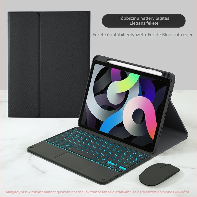 Bluetooth billentyűzettel ellátott védőtok érintőpad és tolltartó rekesszel; anyag szilikon, bőrhatású felület, hőelvezetés, kopásállóság, ütésállóság