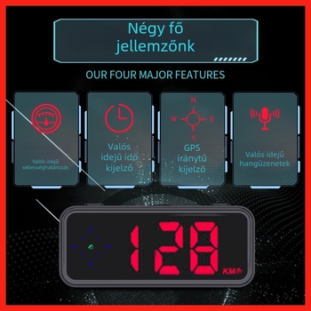 Autó HUD kijelző radar-detektoros hangriasztásokkal, GPS iránytű és sebességmérő; Modell V12, ABS, USB-tápellátás, súly 120 g