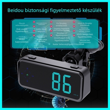 Autó HUD kijelző radar-detektoros hangriasztásokkal, GPS iránytű és sebességmérő; Modell V12, ABS, USB-tápellátás, súly 120 g