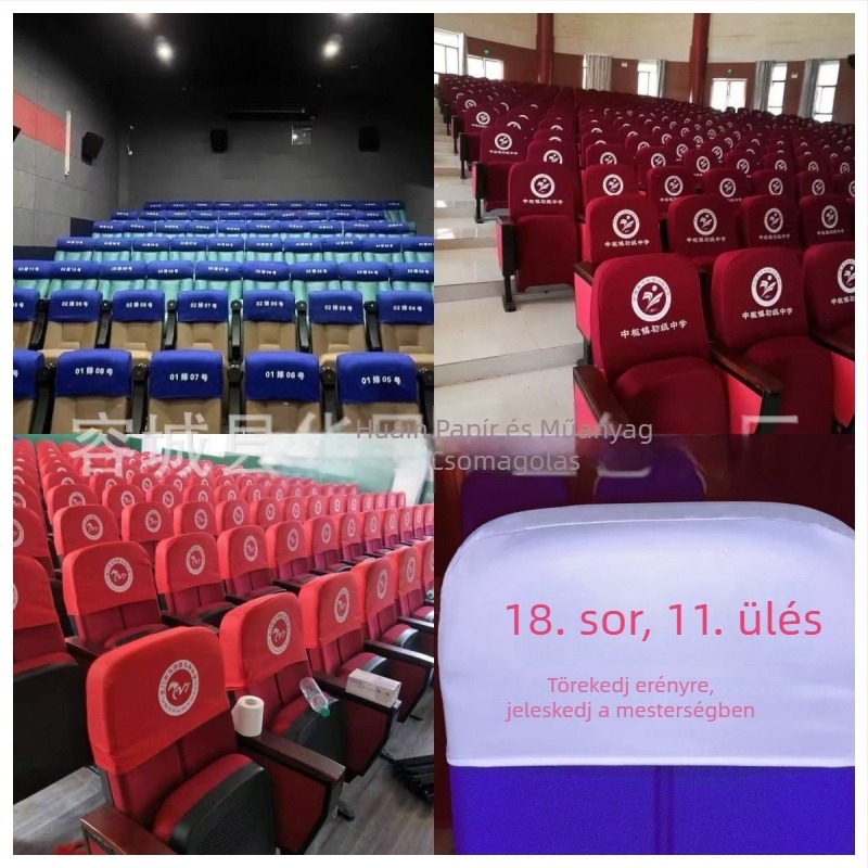 Iskolai konferenciaterem logóval ellátott szék hátrész és ülőpárna huzata – Digitális nyomtatott minta