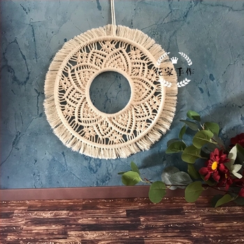 Makrame Dream Catcher falidísz - kézzel kötött gyapotkötél, kör alak, levélmintázat, skandináv stílus