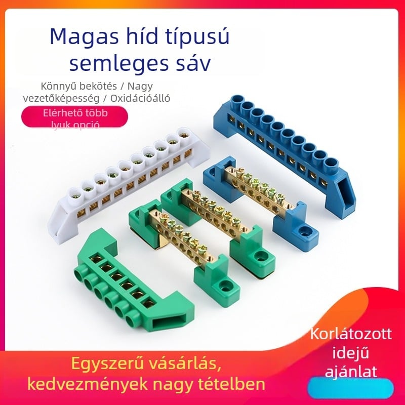 Gao Qiao típusú réz buszvezető, egyréses kivitel, 7 lyukas terminál, házba zárt elosztódoboz, 5 lyukas vezető sín