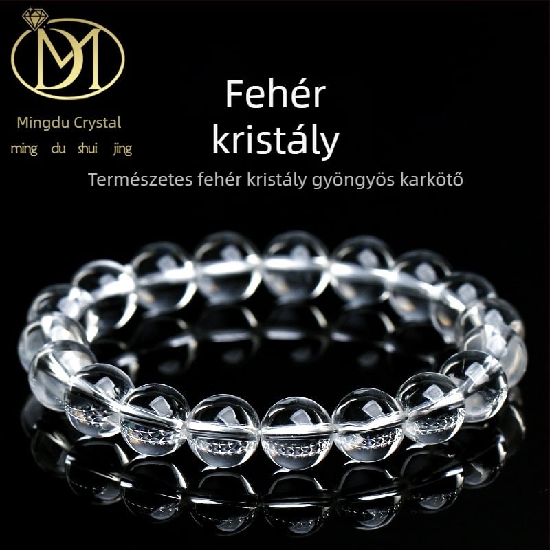 Uniszex karkötő fehér kristály gyöngyökkel, természetes kristály, kézzel fűzött, antik technika