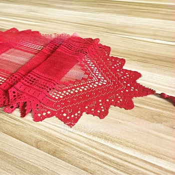 Európai stílusú tömör csipkés asztalterítő kávéasztalhoz, bézs, 33×114 cm, geometriai mintázat