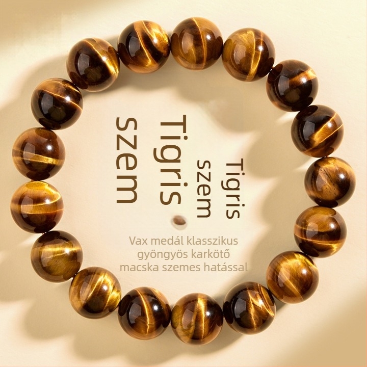 Keya kristály Tiger Eye kőből készült gyöngyös karkötő - uniszex, természetes stílus, szórt gyöngyök